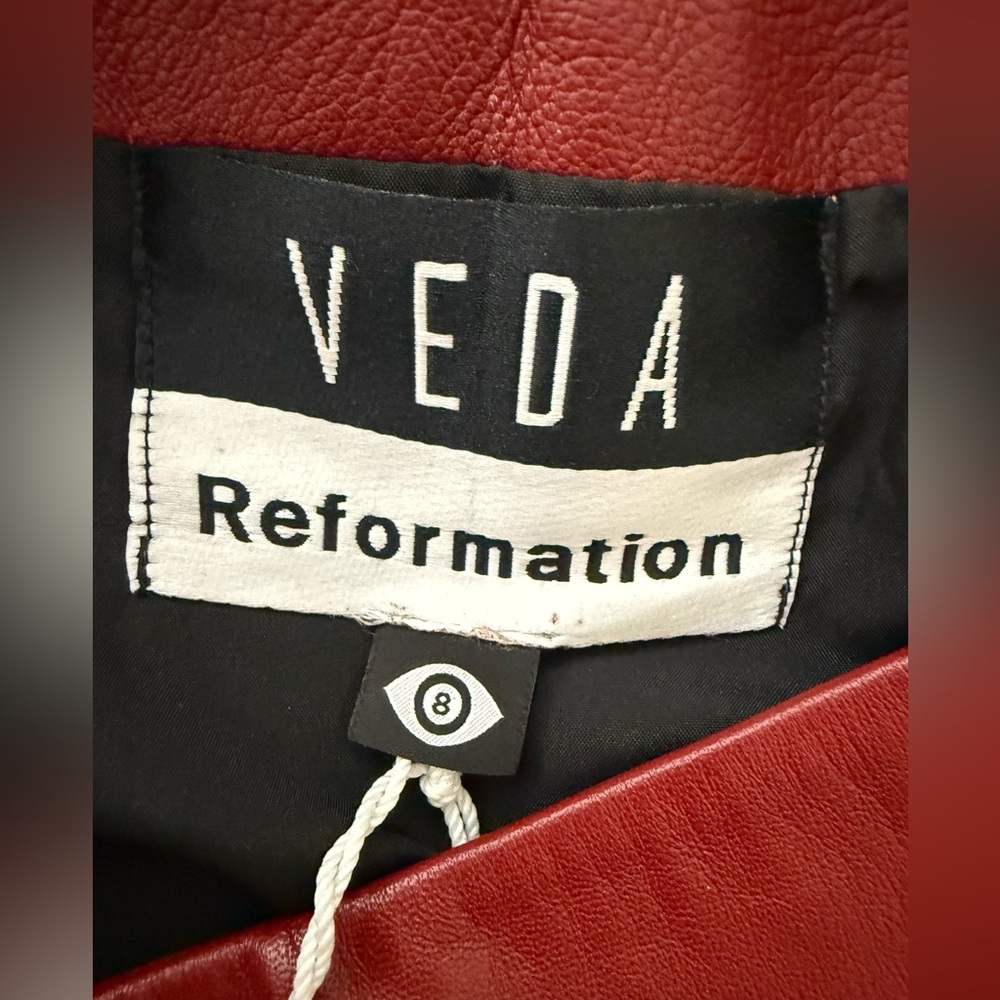 NWT Reformation X Veda Carla Low Waist Leather Skirt in Crimson Size 8 - Picture 10 of 14